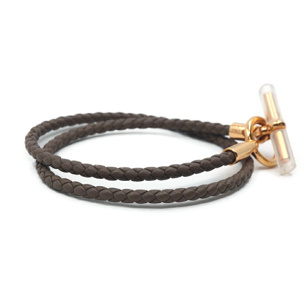 Hermes Bracelet Glenan Double Tour Gray Leather Pink Gold 16 — view 4