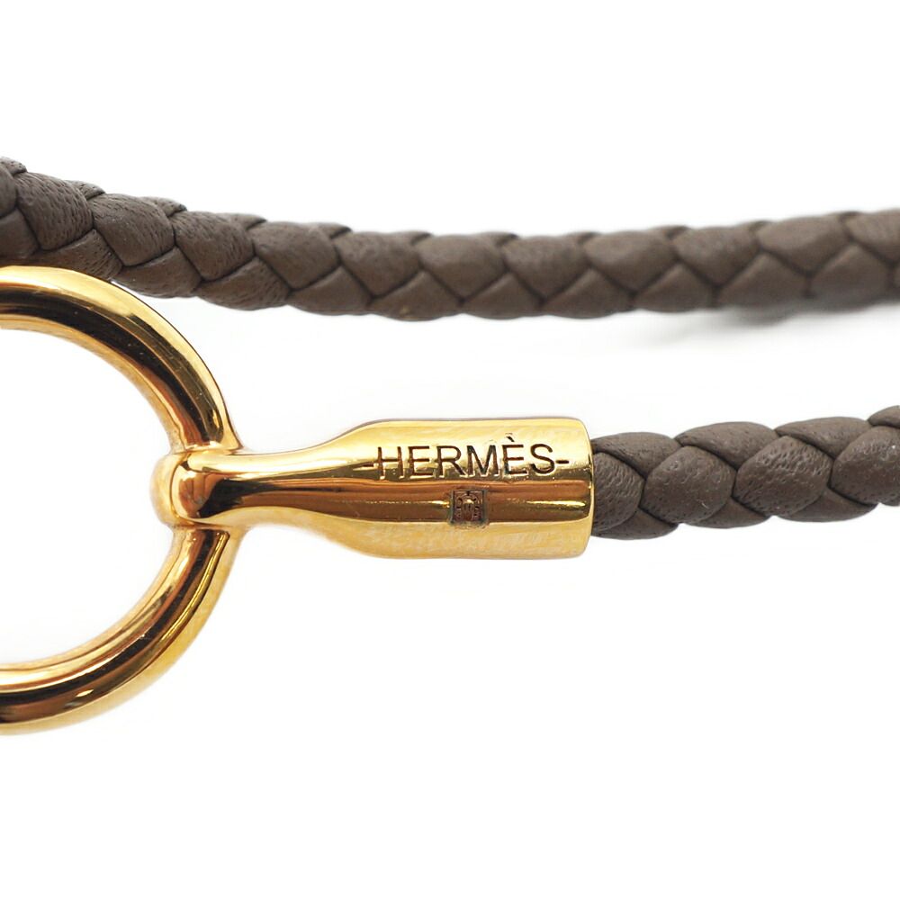 Hermes Bracelet Glenan Double Tour Gray Leather Pink Gold 16 — view 5