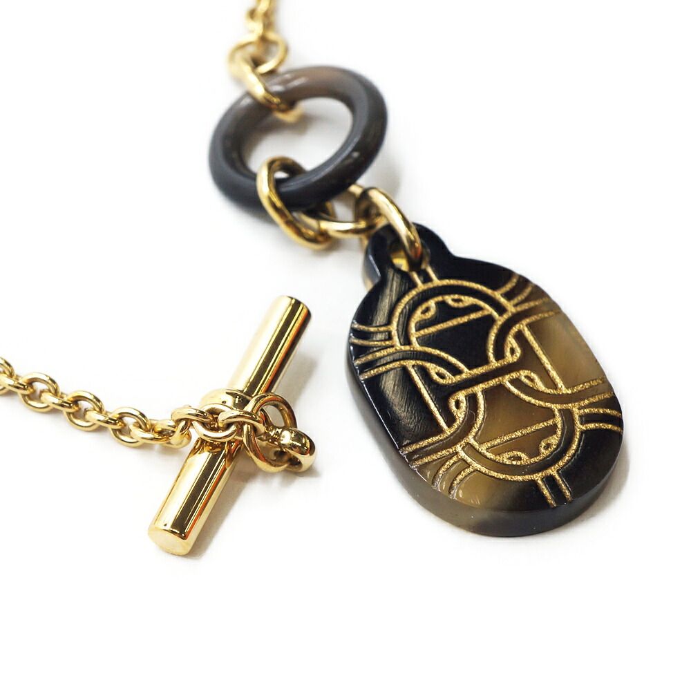 Hermes Chaine D'ancre Pendant Buffalo Horn Metal Brown Black Gold Necklace — view 4