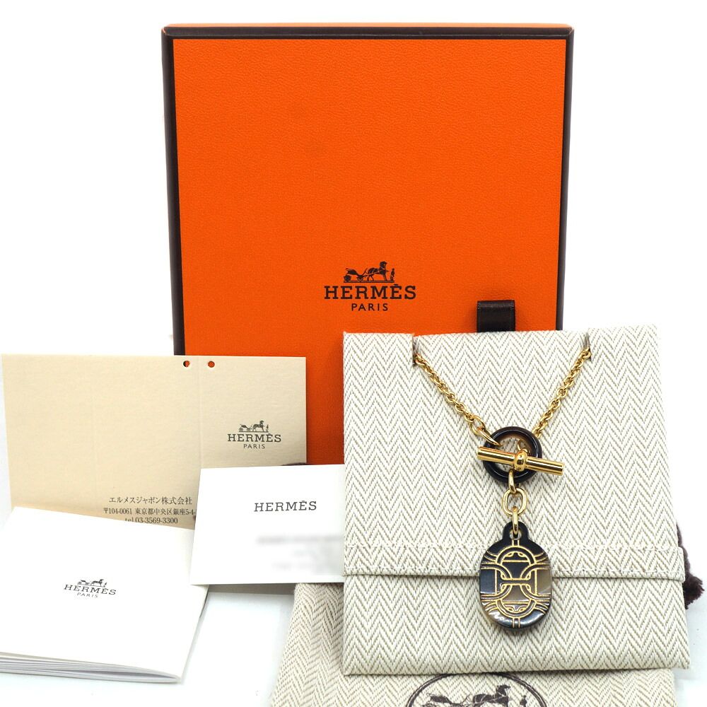 Hermes Chaine D'ancre Pendant Buffalo Horn Metal Brown Black Gold Necklace — view 6