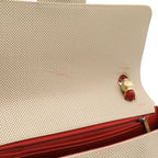 Chanel CC Logo Shoulder Bag Perforated Mesh Leather Beige Red Gold — view 7
