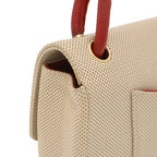 Chanel CC Logo Shoulder Bag Perforated Mesh Leather Beige Red Gold — view 4