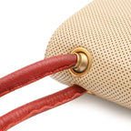 Chanel CC Logo Shoulder Bag Perforated Mesh Leather Beige Red Gold — view 5