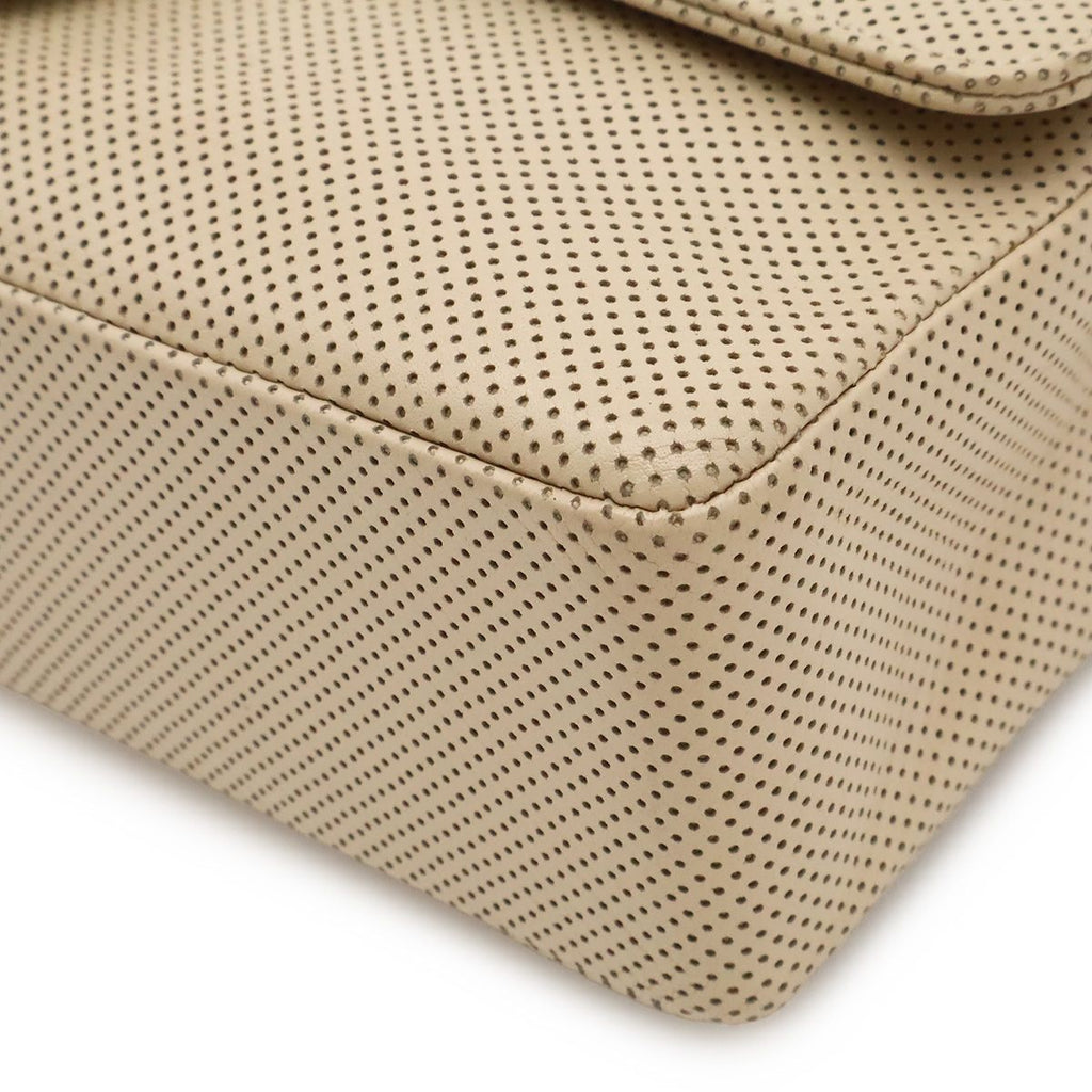 Chanel CC Logo Shoulder Bag Perforated Mesh Leather Beige Red Gold — view 3