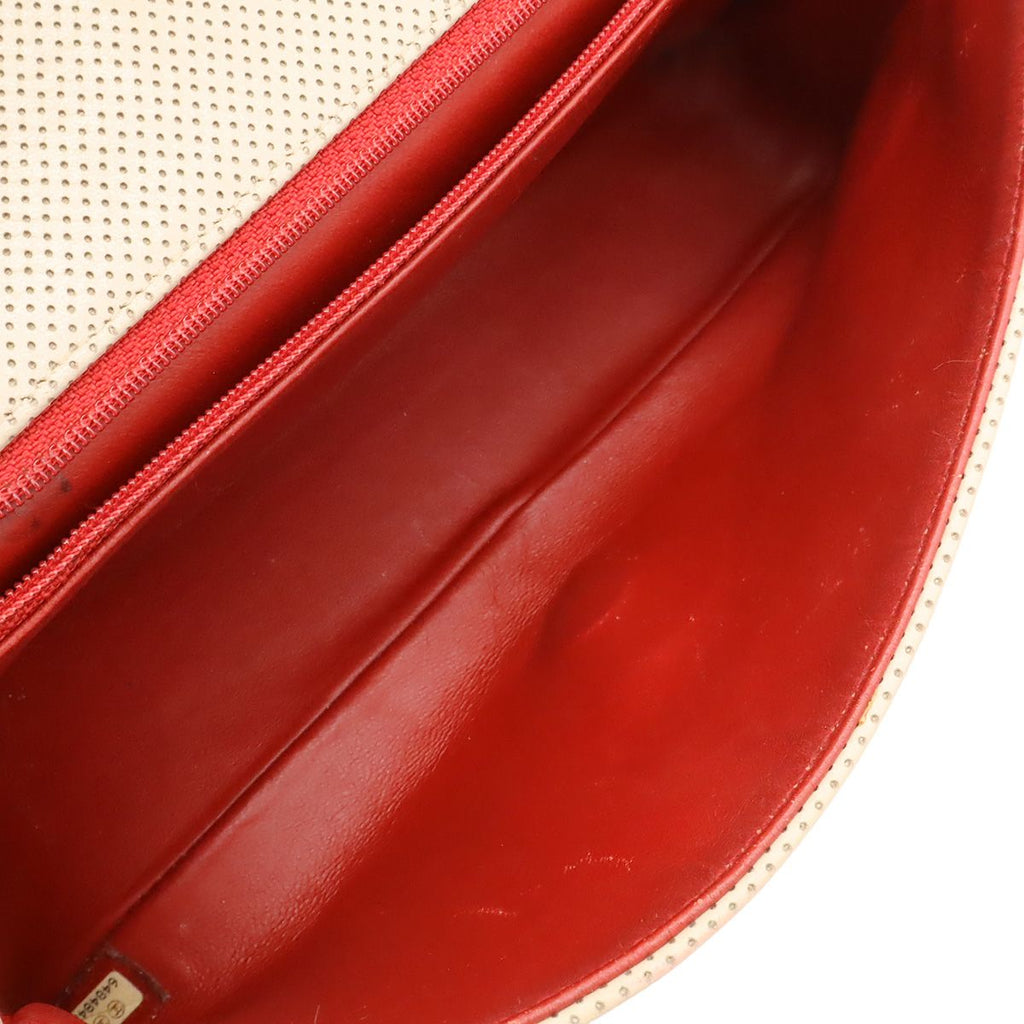 Chanel CC Logo Shoulder Bag Perforated Mesh Leather Beige Red Gold — view 8