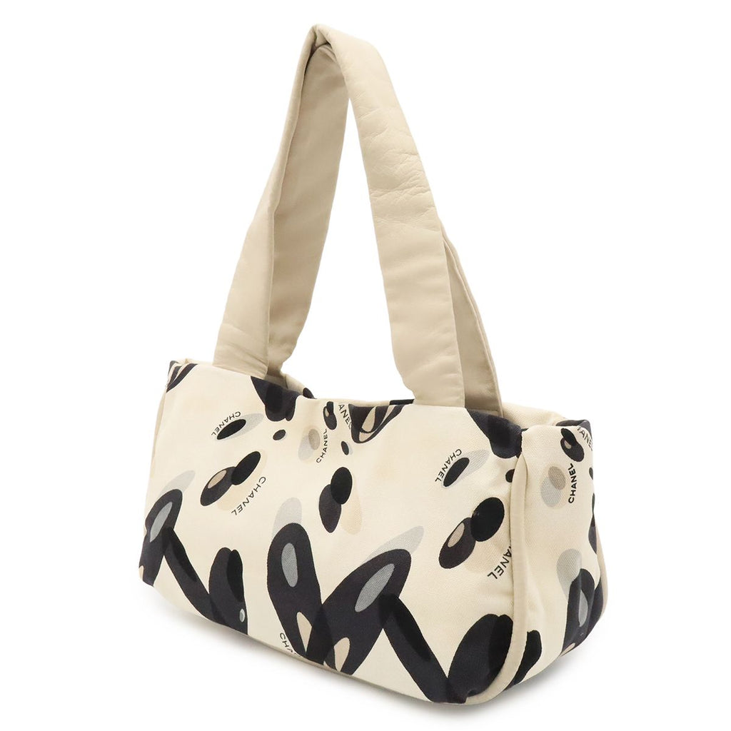 Chanel Tote Shoulder Bag All Over Print Canvas Leather Ivory Black Gray Silver — view 2
