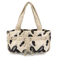 Chanel Tote Shoulder Bag All Over Print Canvas Leather Ivory Black Gray Silver
