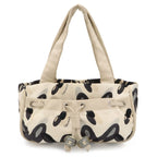 Chanel Tote Shoulder Bag All Over Print Canvas Leather Ivory Black Gray Silver