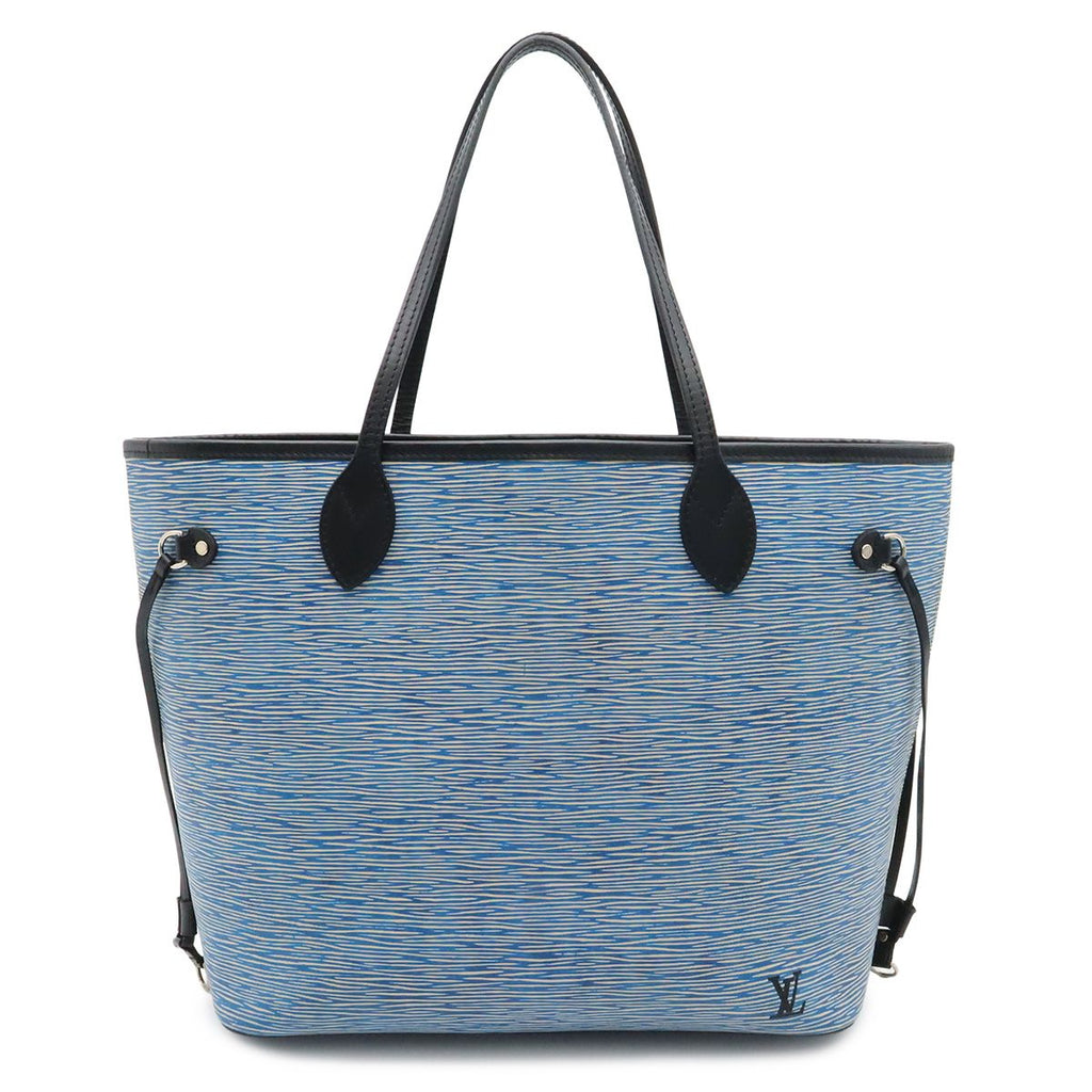 Louis Vuitton Epi Denim Neverfull MM Tote Shoulder Bag Leather Blue Pouch