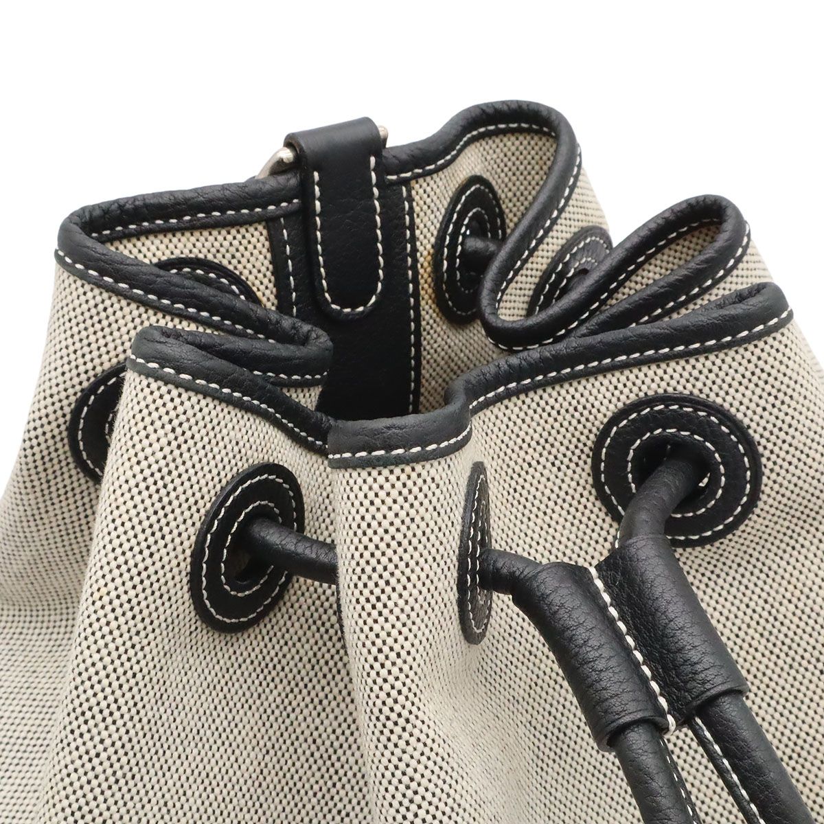 Hermes Sac Marine Receif MM Shoulder Bag Drawstring Toile H Leather Light Gray — view 7
