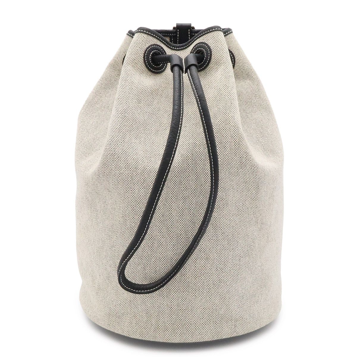 Hermes Sac Marine Receif MM Shoulder Bag Drawstring Toile H Leather Light Gray