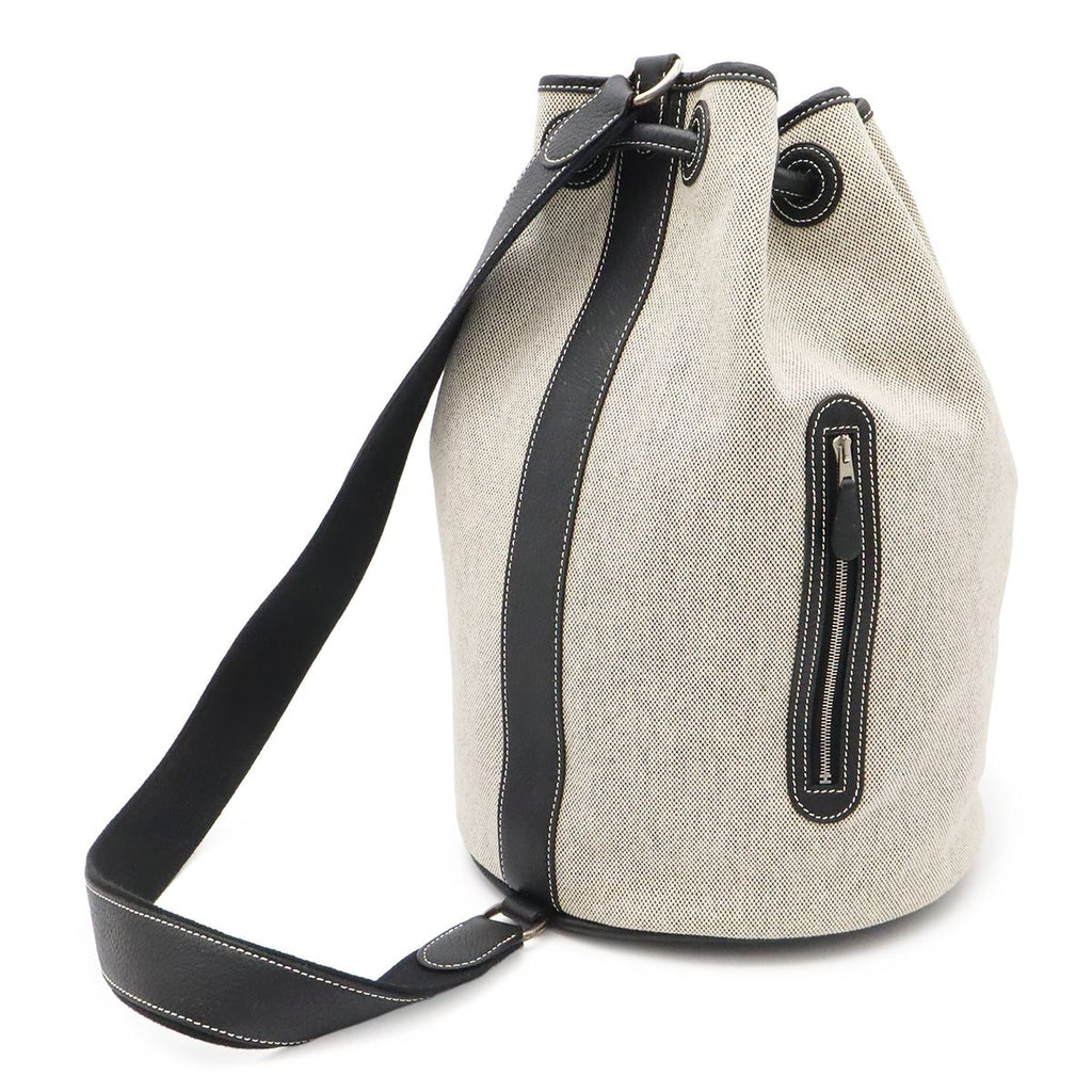 Hermes Sac Marine Receif MM Shoulder Bag Drawstring Toile H Leather Light Gray — view 2