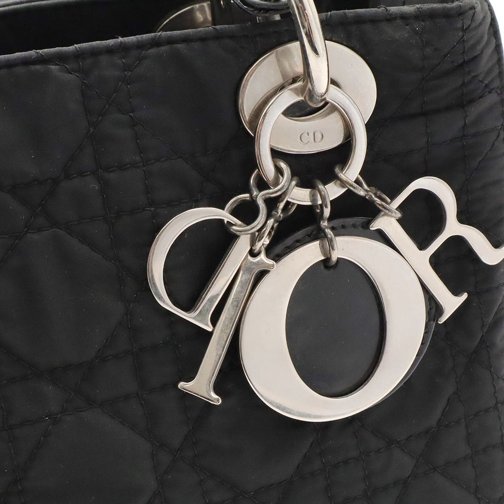 Dior Lady Medium Cannage Handbag 2-Way Shoulder Nylon Black Silver — view 7