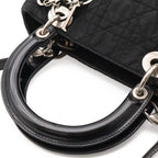 Dior Lady Medium Cannage Handbag 2-Way Shoulder Nylon Black Silver — view 4