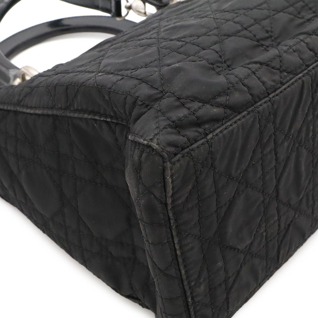 Dior Lady Medium Cannage Handbag 2-Way Shoulder Nylon Black Silver — view 3