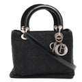 Dior Lady Medium Cannage Handbag 2-Way Shoulder Nylon Black Silver