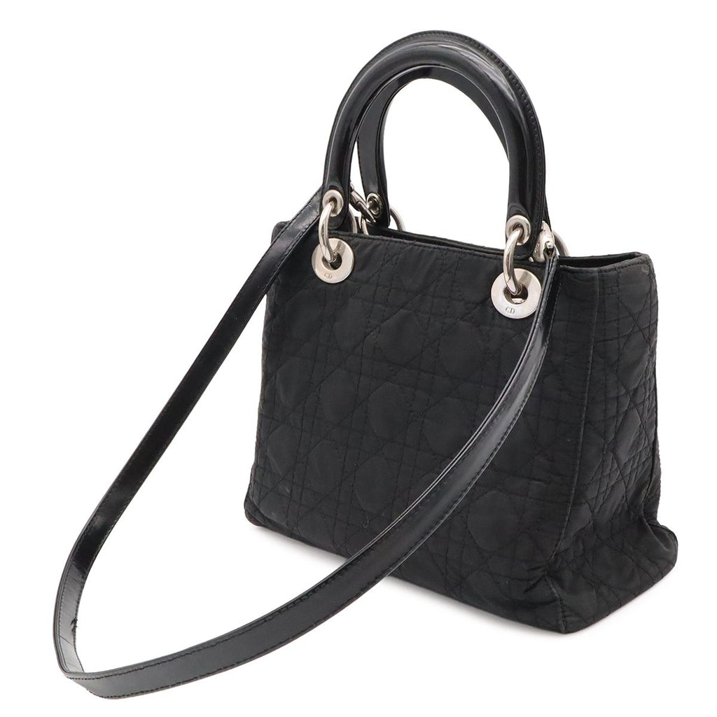 Dior Lady Medium Cannage Handbag 2-Way Shoulder Nylon Black Silver — view 2