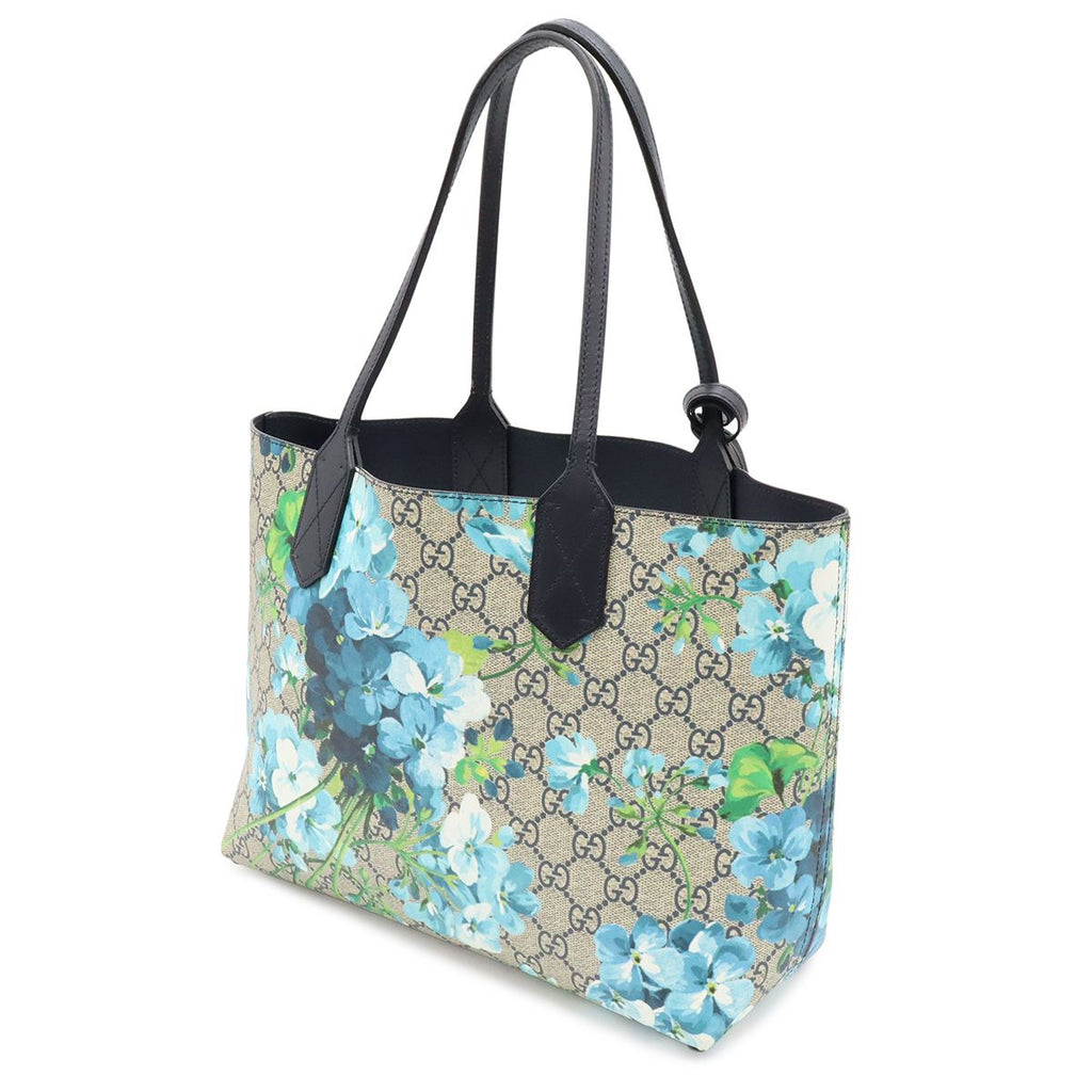Gucci GG Blooms Supreme Floral Reversible Small Tote Shoulder Bag Beige Blue — view 2