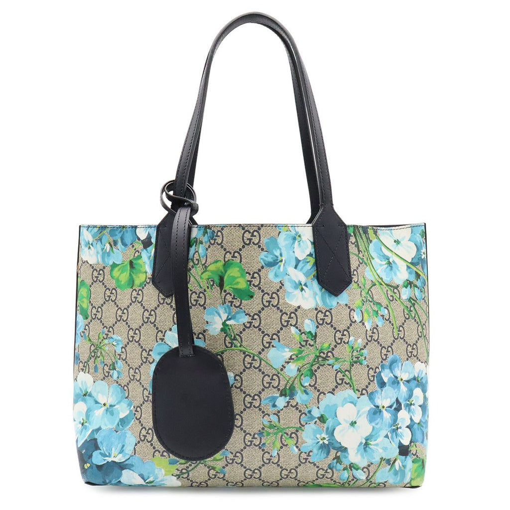 Gucci GG Blooms Supreme Floral Reversible Small Tote Shoulder Bag Beige Blue