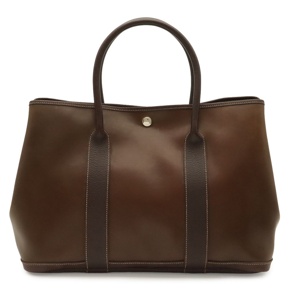 Hermes Garden Party PM Tote Bag Amazonia Leather Khaki Brown Silver