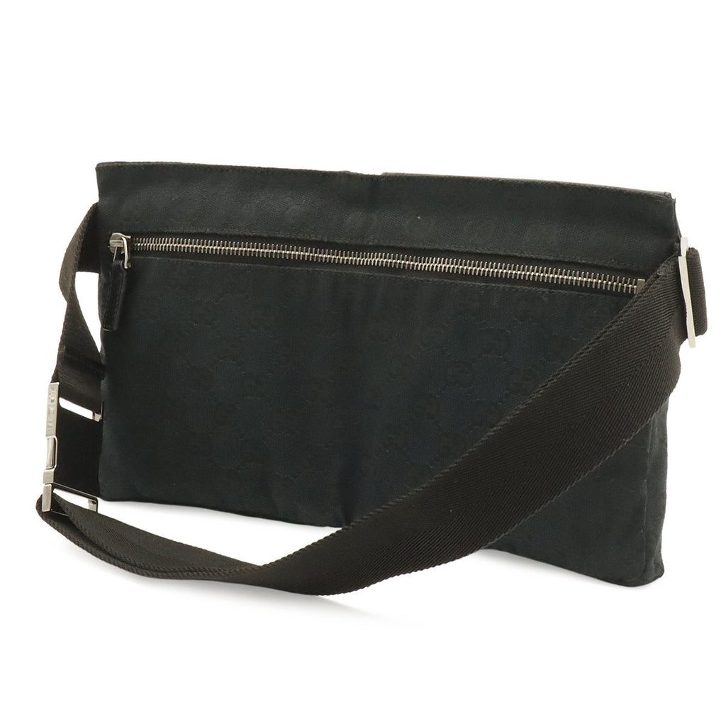 Gucci GG Canvas Belt Bag Waist Pouch Hip Bag Leather Black Silver — view 2