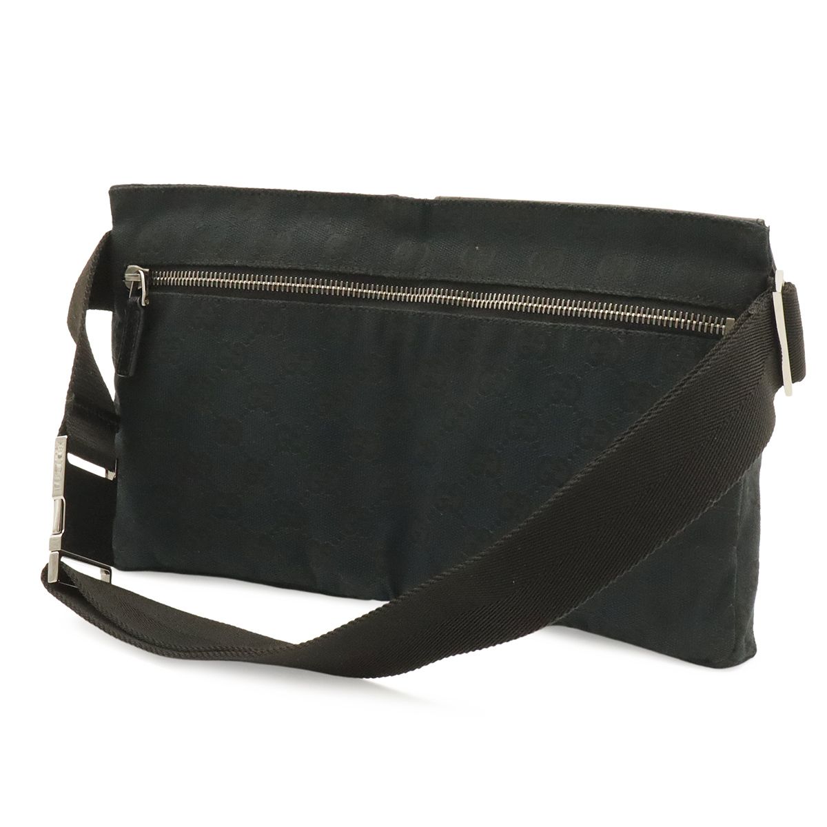 Gucci GG Canvas Belt Bag Waist Pouch Hip Bag Leather Black Silver — view 2