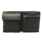 Gucci GG Canvas Belt Bag Waist Pouch Hip Bag Leather Black Silver