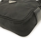 Prada Triangle Logo Shoulder Bag Pochette Crossbody Nylon Leather Nero Black — view 3