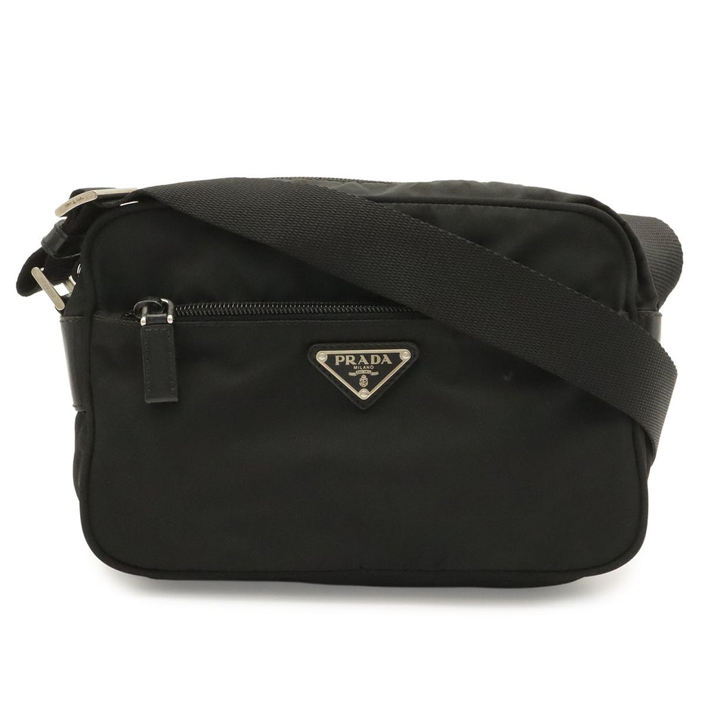 Prada Triangle Logo Shoulder Bag Pochette Crossbody Nylon Leather Nero Black