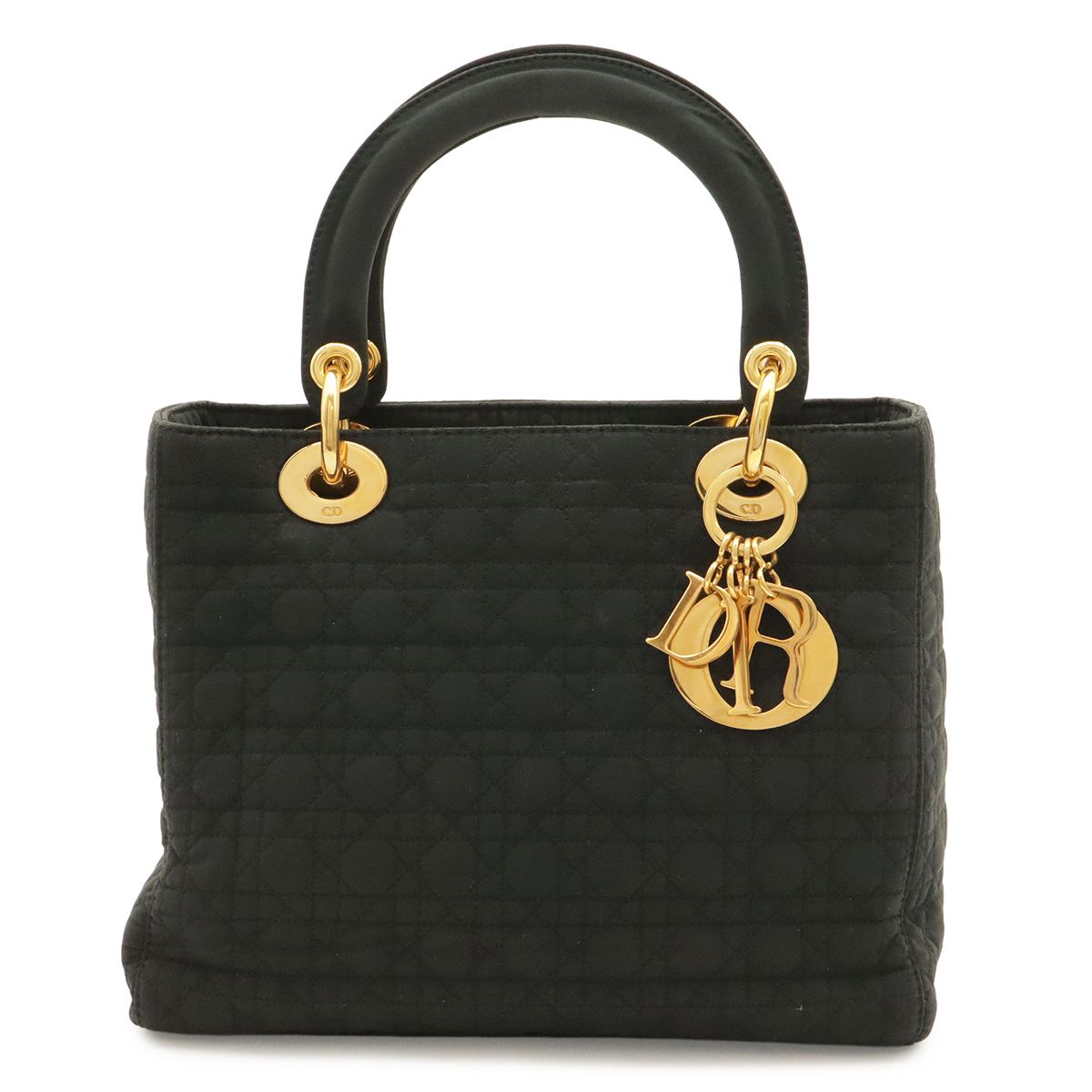 Dior Lady Cannage Medium Tote Bag Nylon Black Gold