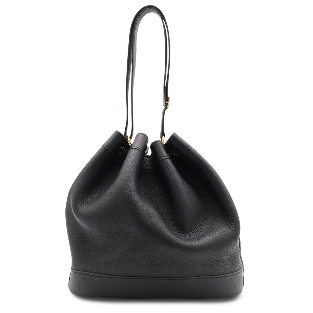 Hermes Market GM Shoulder Bag Drawstring Taurillon Clemence Leather Black Gold