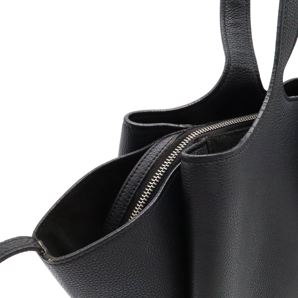 Celine Trifold Medium Tote Shoulder Bag Leather Black Silver — view 8
