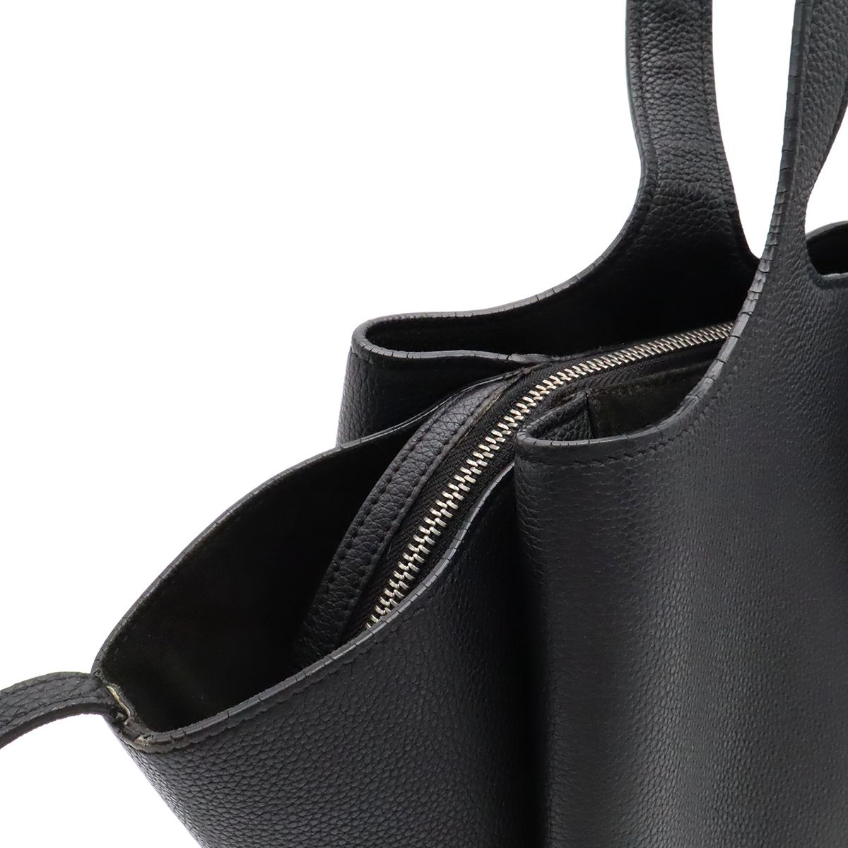 Celine Trifold Medium Tote Shoulder Bag Leather Black Silver — view 8