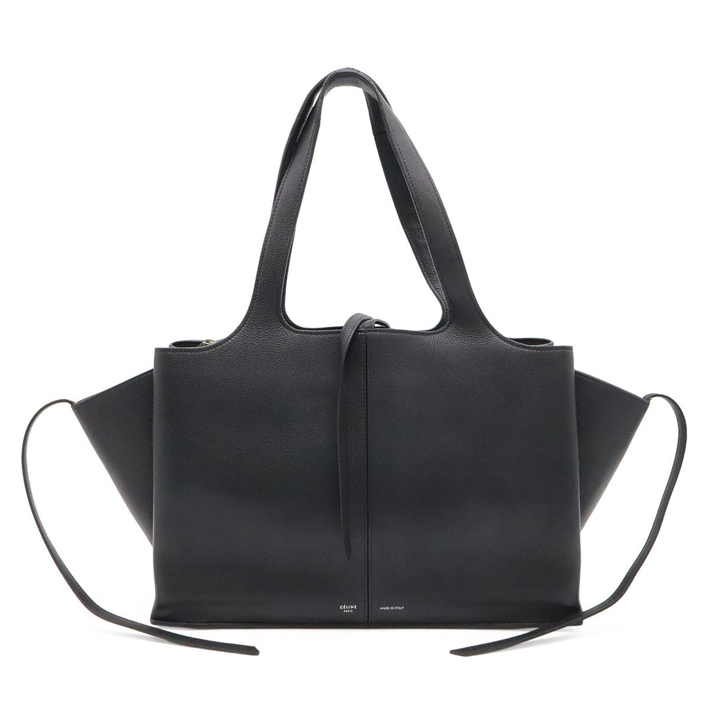 Celine Trifold Medium Tote Shoulder Bag Leather Black Silver