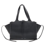 Celine Trifold Medium Tote Shoulder Bag Leather Black Silver