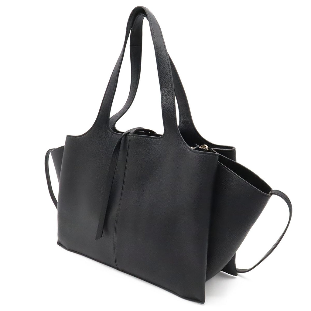 Celine Trifold Medium Tote Shoulder Bag Leather Black Silver — view 2