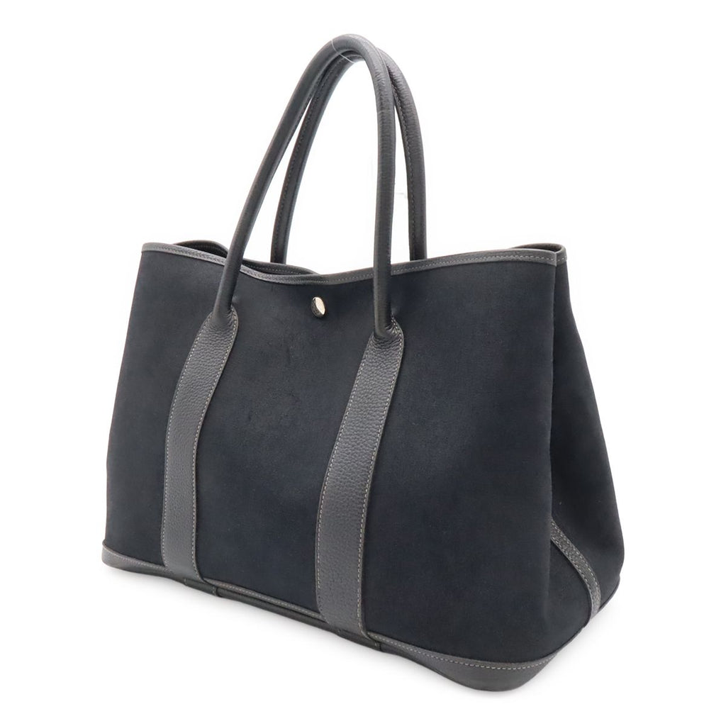 Hermes Garden Party PM Tote Shoulder Bag Toile Officier Leather Black Silver — view 2