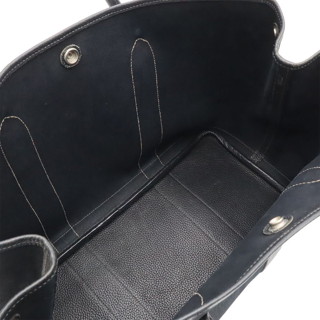 Hermes Garden Party PM Tote Shoulder Bag Toile Officier Leather Black Silver — view 5