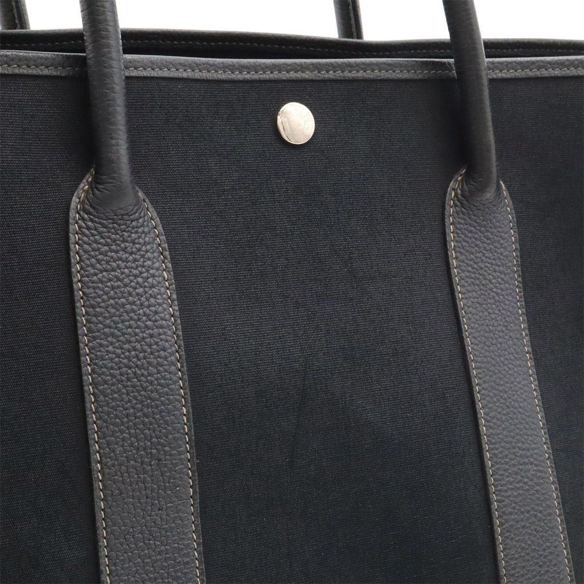 Hermes Garden Party PM Tote Shoulder Bag Toile Officier Leather Black Silver — view 7