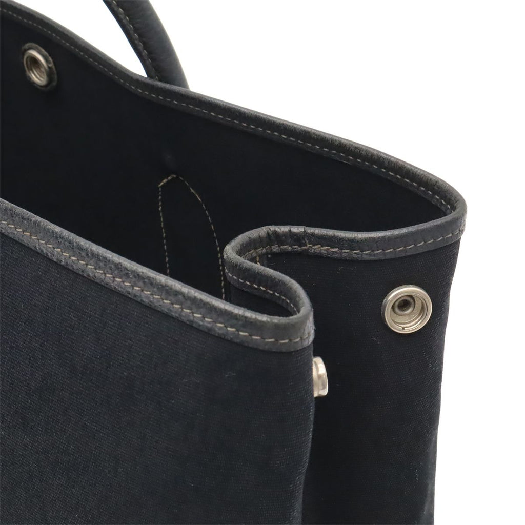 Hermes Garden Party PM Tote Shoulder Bag Toile Officier Leather Black Silver — view 8