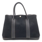 Hermes Garden Party PM Tote Shoulder Bag Toile Officier Leather Black Silver
