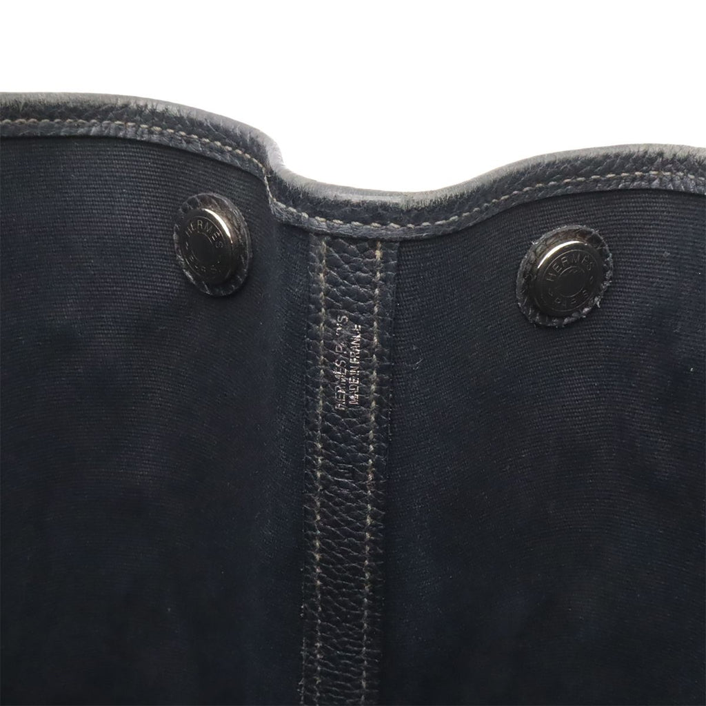 Hermes Garden Party PM Tote Shoulder Bag Toile Officier Leather Black Silver — view 6