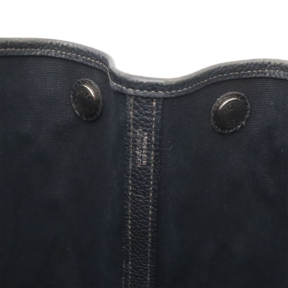 Hermes Garden Party PM Tote Shoulder Bag Toile Officier Leather Black Silver — view 6