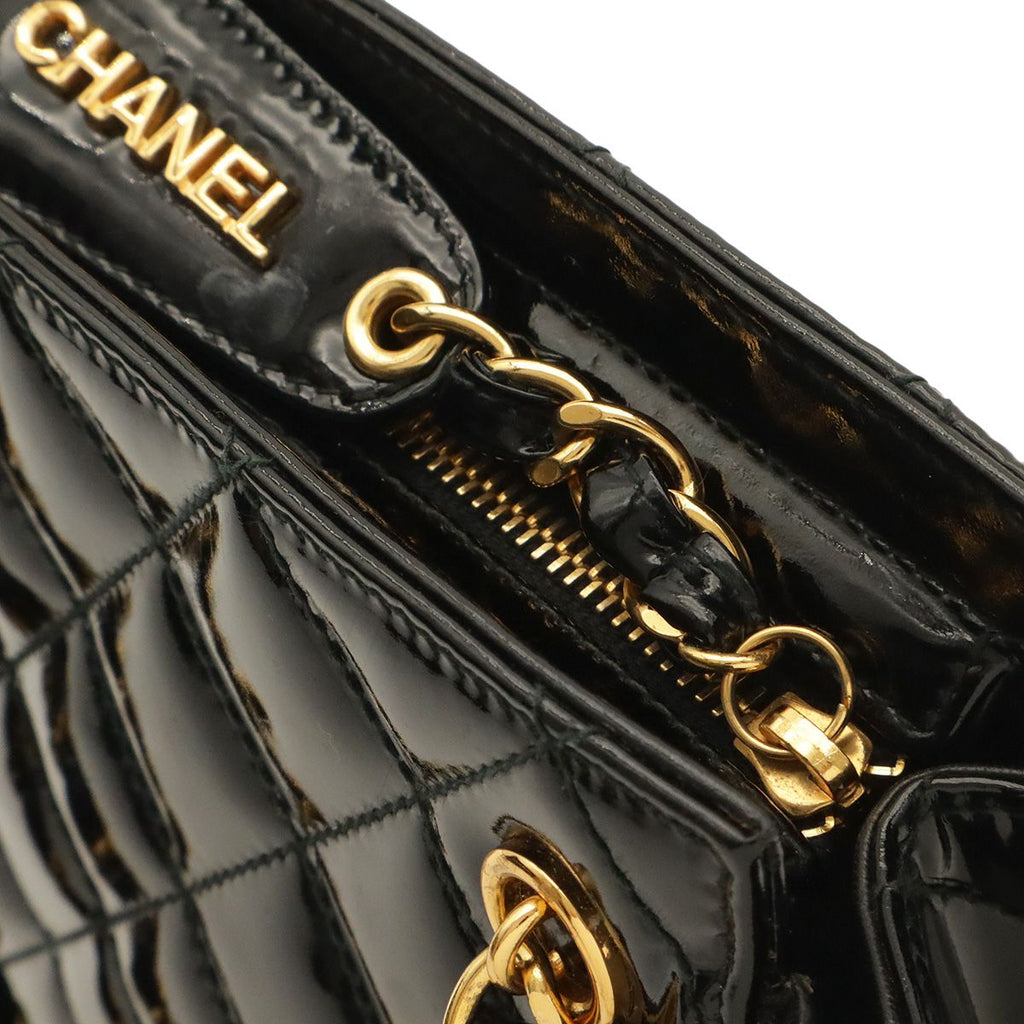 Chanel Quilted Chain Shoulder Bag Patent Leather Black Gold — view 5