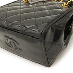 Chanel Quilted Chain Shoulder Bag Patent Leather Black Gold — view 3