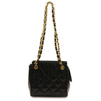 Chanel Quilted Chain Shoulder Bag Patent Leather Black Gold