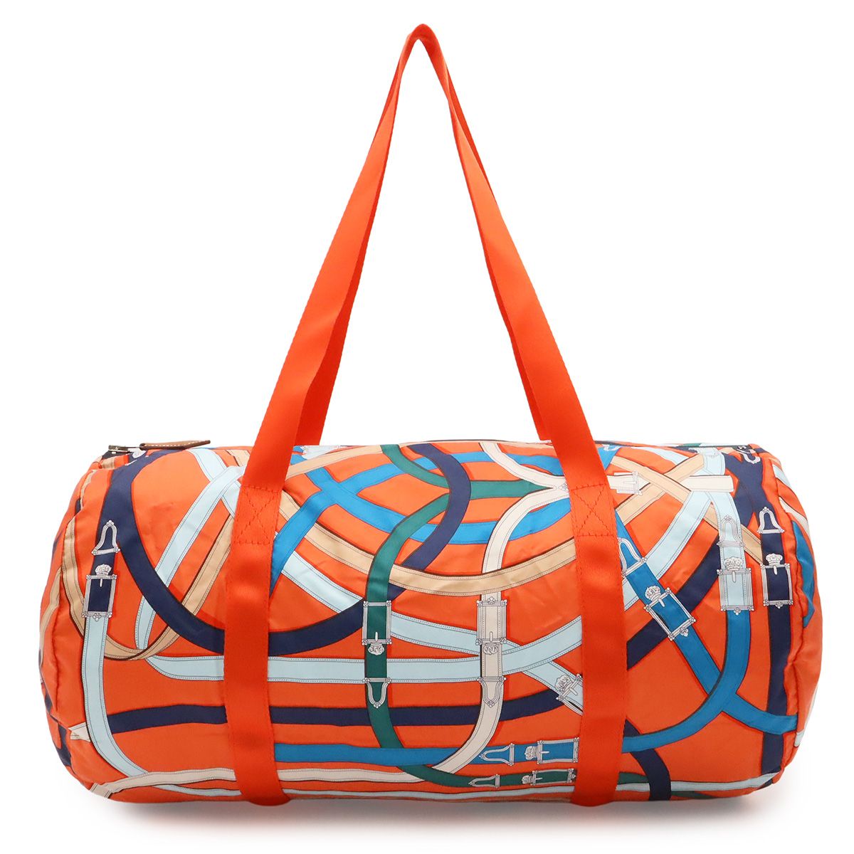Hermes Air Silk Duffle 44 Shoulder Bag Cavalcadour Silk 100% Orange Blue