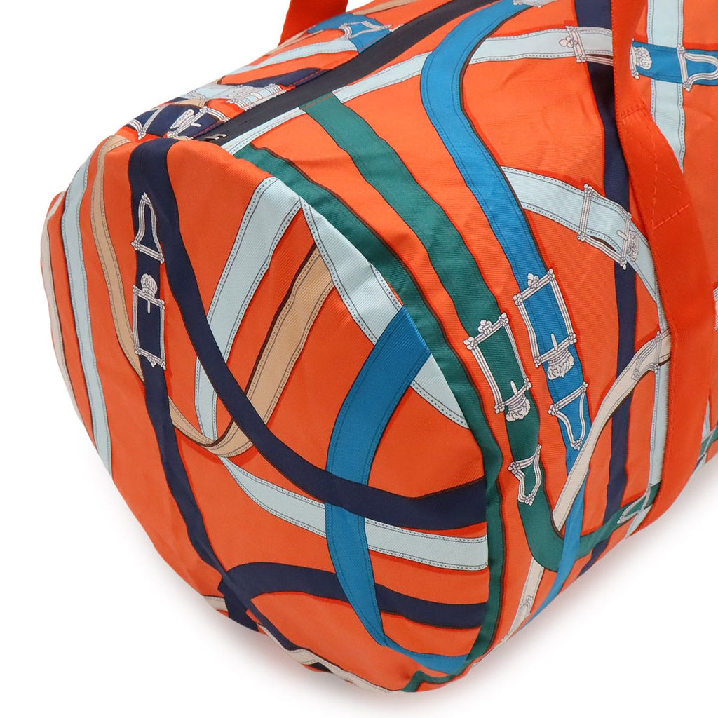 Hermes Air Silk Duffle 44 Shoulder Bag Cavalcadour Silk 100% Orange Blue — view 8