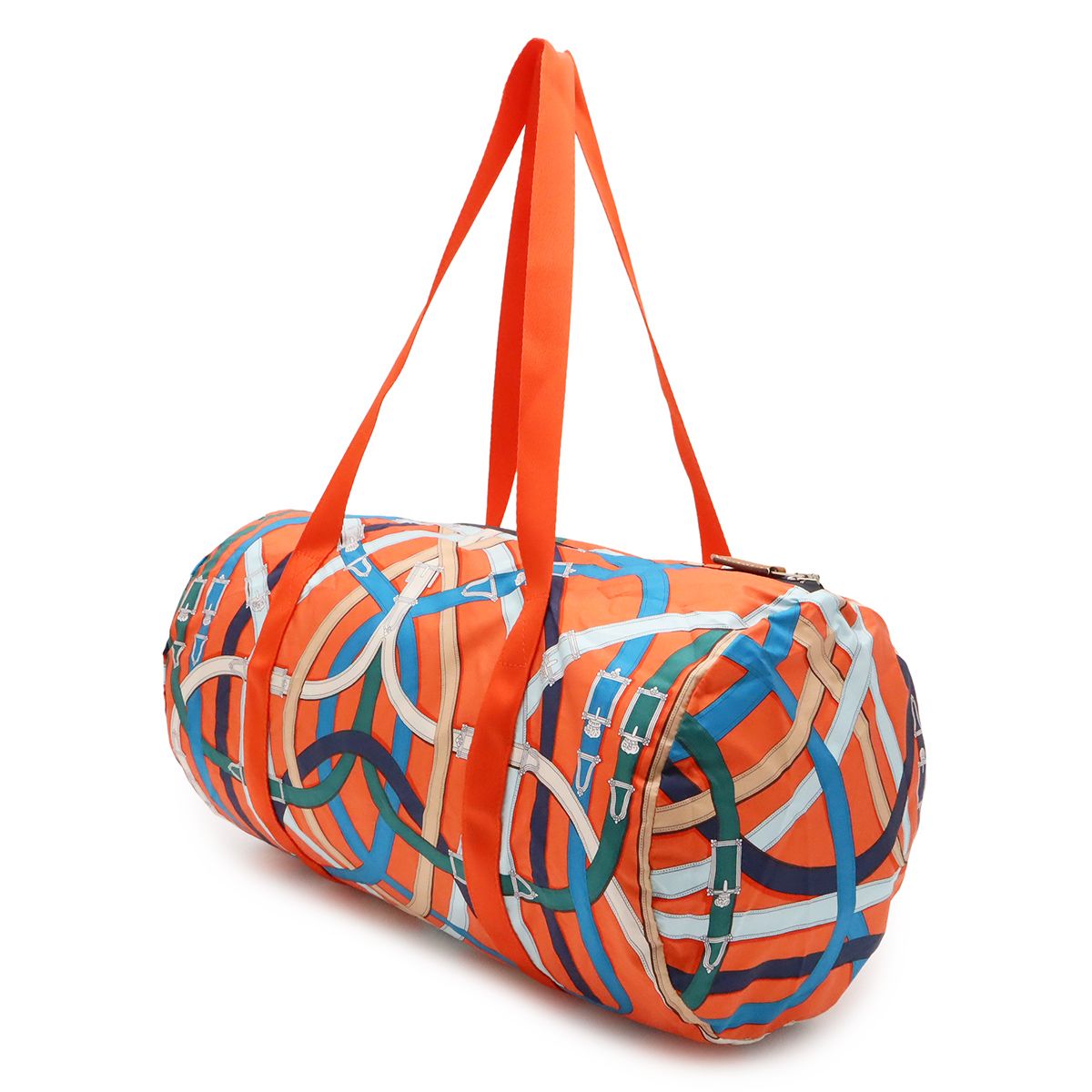 Hermes Air Silk Duffle 44 Shoulder Bag Cavalcadour Silk 100% Orange Blue — view 2