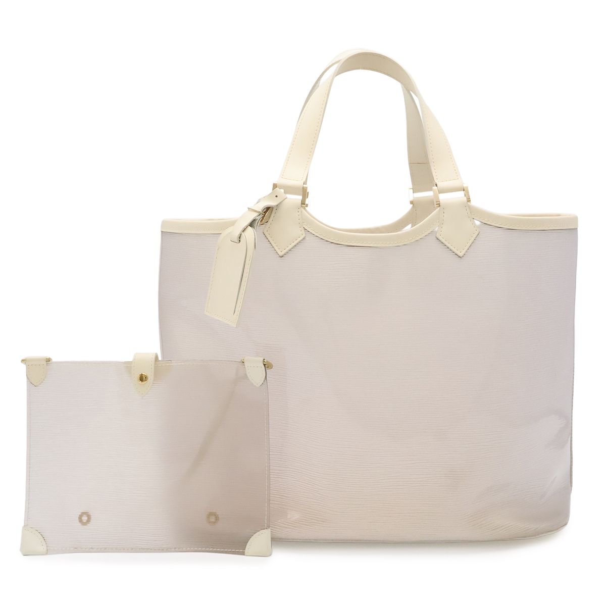 Louis Vuitton Epi Plage Lagoon Bay Tote Vinyl Leather Coconut Clear Gold Pouch